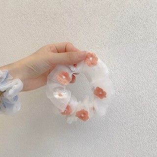 Scrunchie voan thêu hoa pastel - Dây buộc tóc