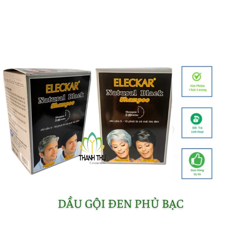 Dầu gội đen phủ bạc tự nhiên ELECKAR tại nhà, hộp 10 gói 25ml