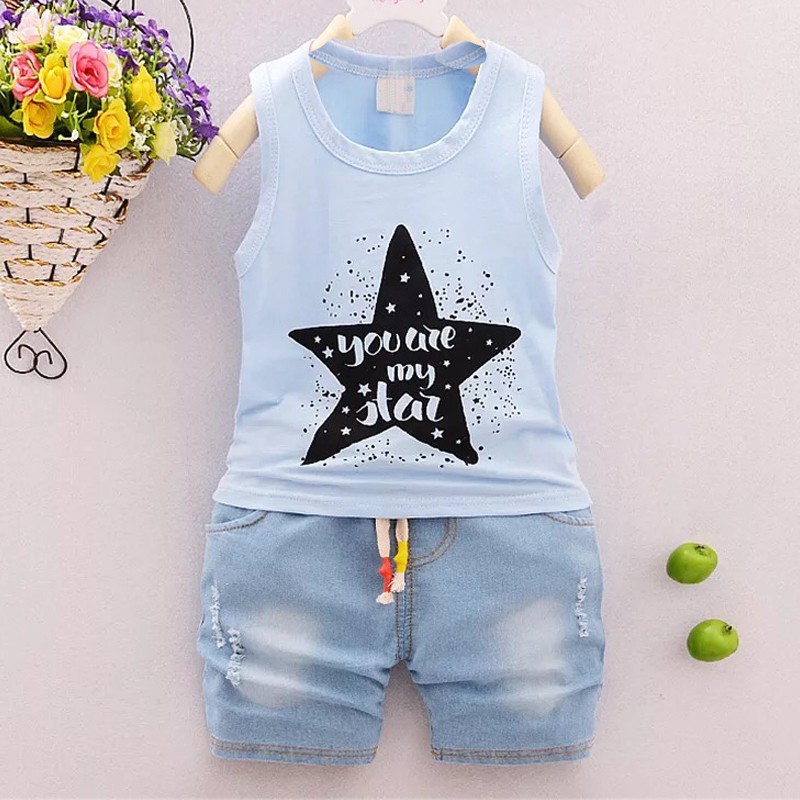 Bộ áo thun sát nách + quần jean denim cho bé trai (0-4 tuổi)