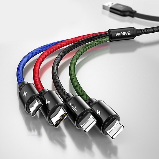 Cáp sạc dây dù 4 in 1 chính hãng Baseus 2 đầu Lighting, Micro USB và Type-C