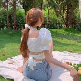 Áo voan tay ngắn cột nơ sau lưng - A0028