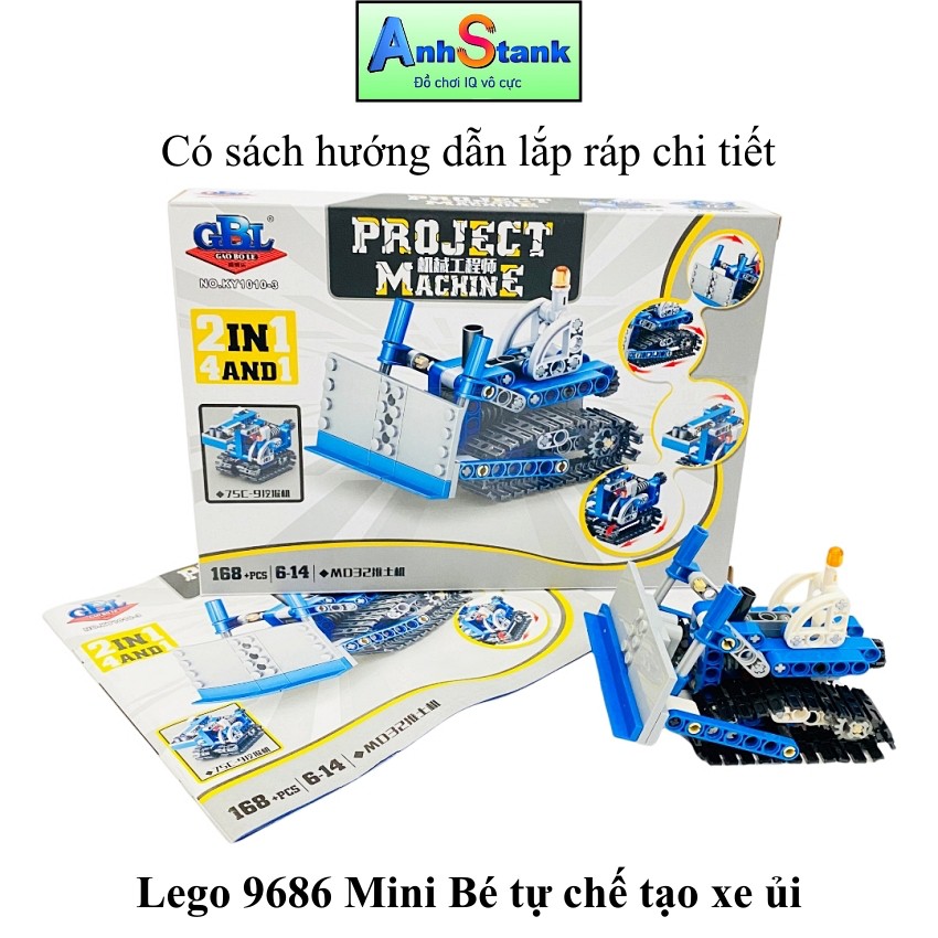 Đồ chơi lắp ráp Bé tự chế tạo xe kéo ủi 169 chi tiết bánh răng chuyển động chuẩn STEM dòng 9686 education