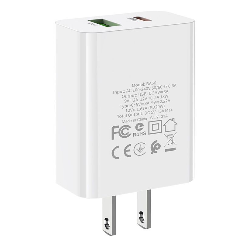 Củ sạc 20W Borofone BA56 có 2 cổng sạc USB và Type-C hỗ trợ công nghệ PD