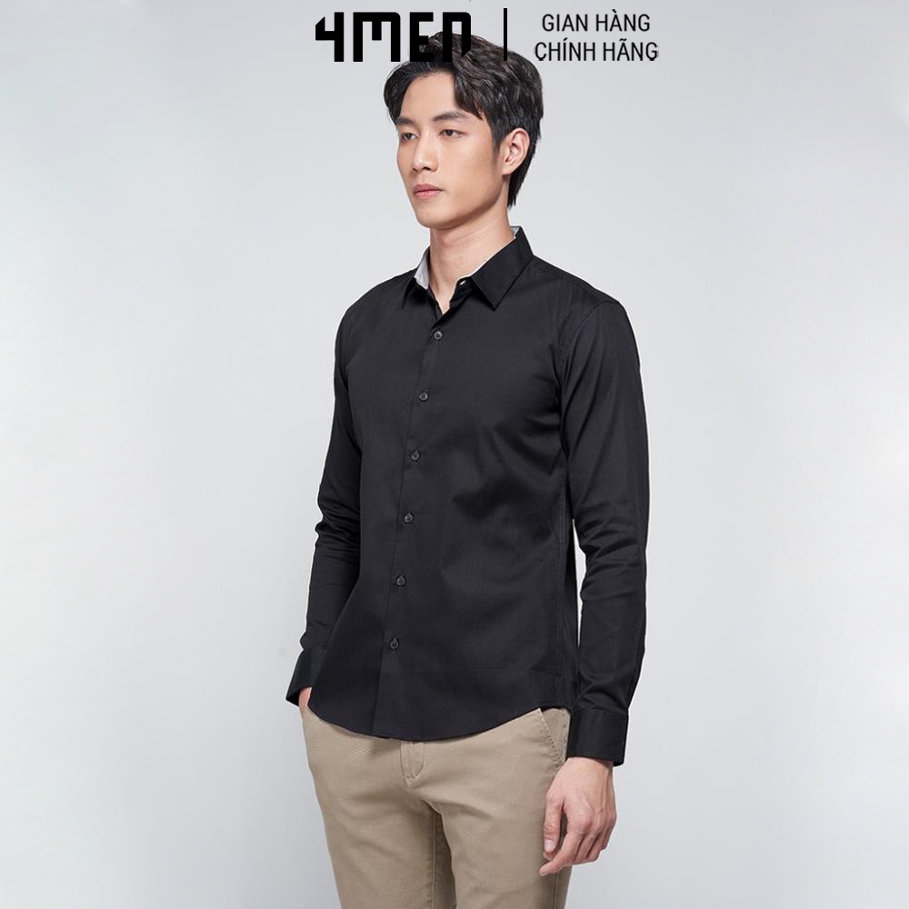 Áo Sơ Mi Nam Dài Tay 4MEN SM034 Phối Chân Cổ Vải mềm mại, co giãn, thoáng mát, form dáng thanh lịch