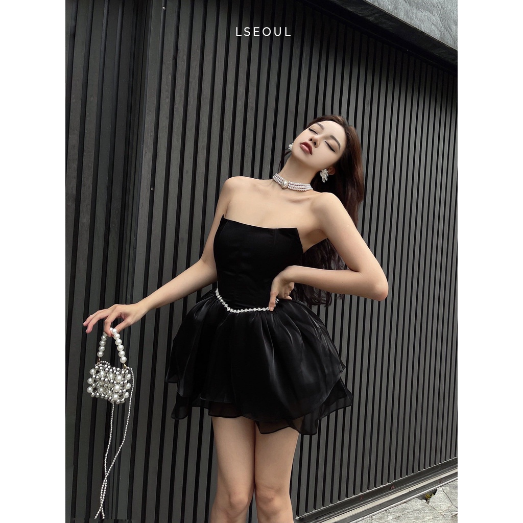 Váy Xòe 2 Tầng Eo Viền Đá LSEOUL V1403 Chất Voan Tơ Mềm Mại Sang Trọng Phù Hợp Đi Tiệc