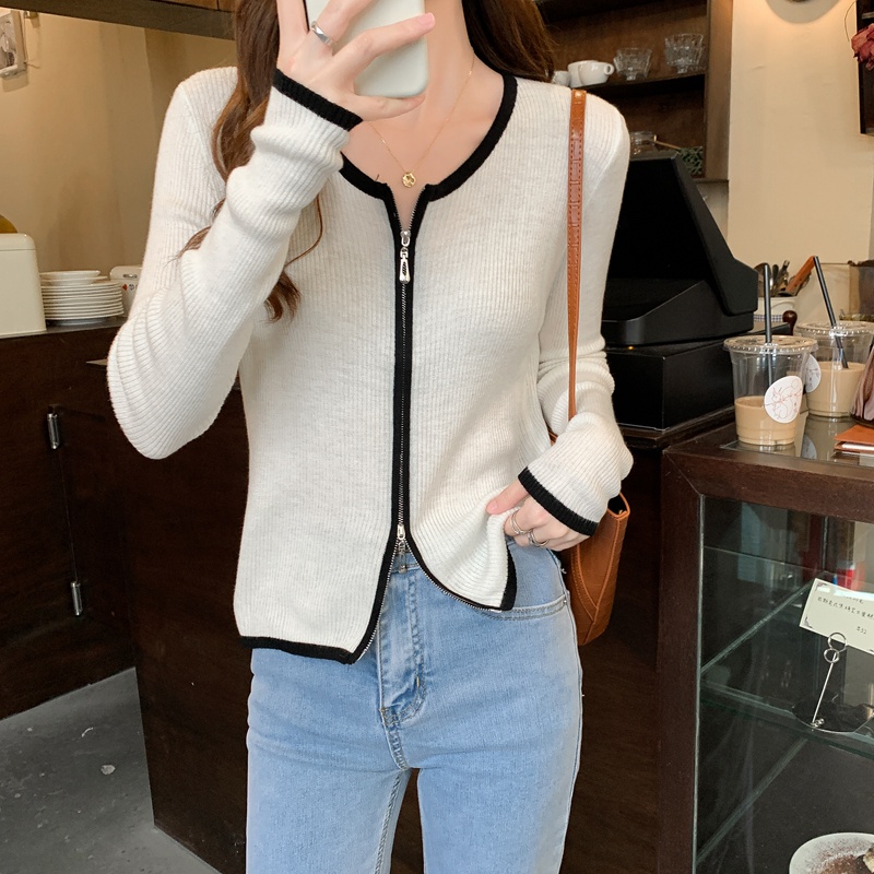 Áo khoác len cardigan có khóa kéo chống nắng thời trang thu đông phong cách Hàn Quốc