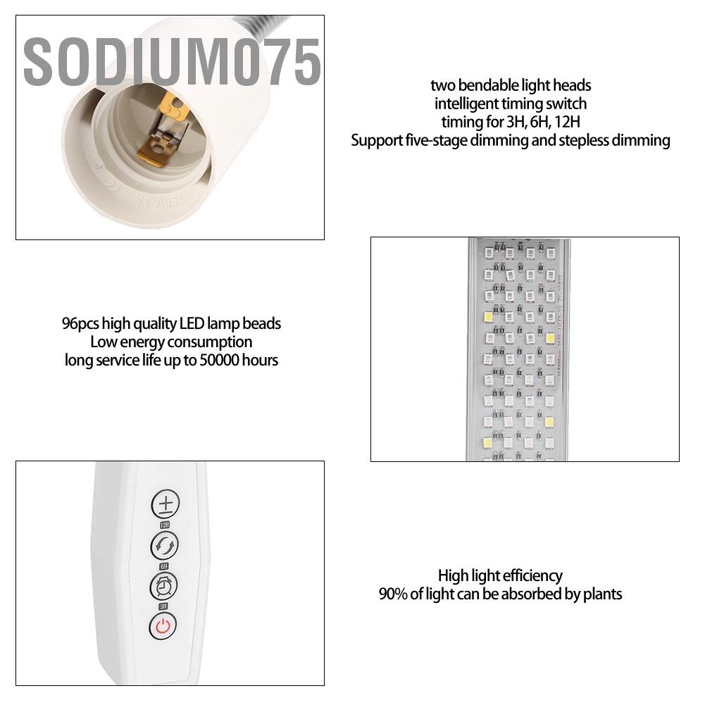 Sodium075 LED USB 45W Dimmable Bendable Dual Head Clip Light Plant Grow Lamp Intelligent Timing