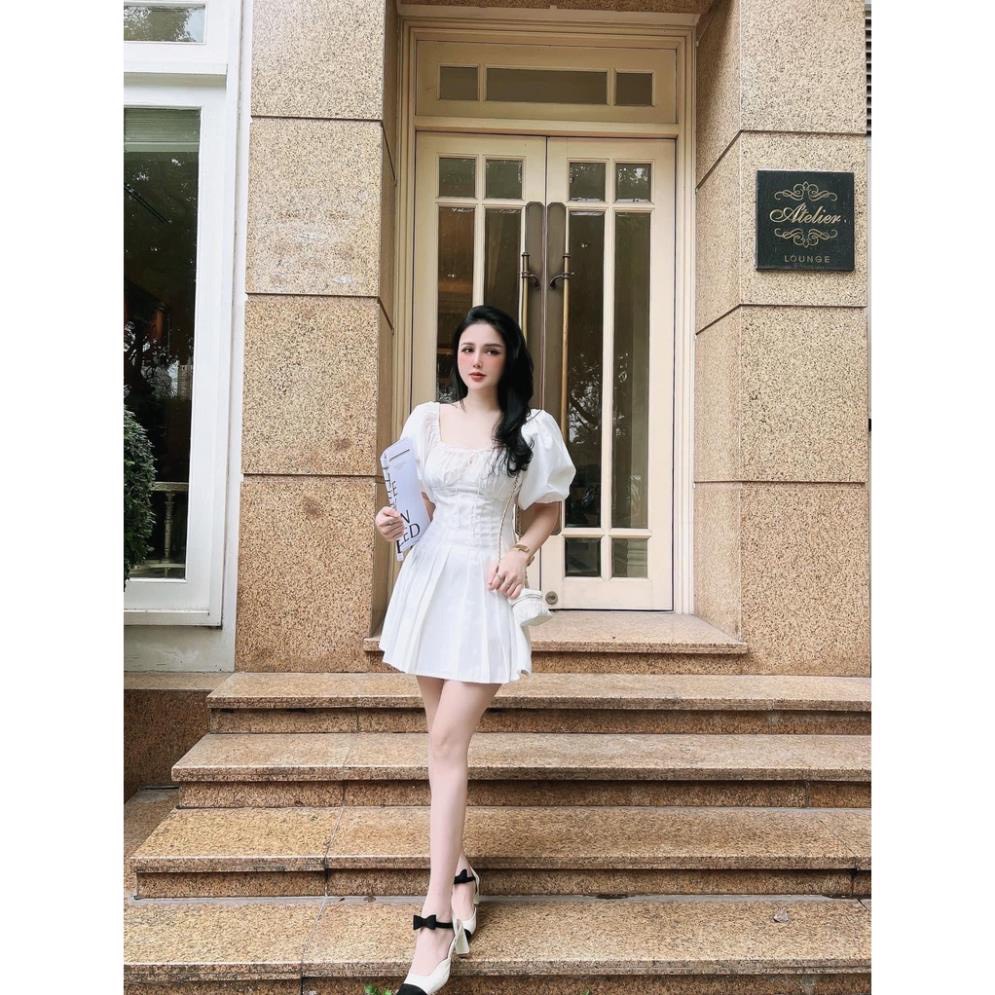 Đầm Trễ Vai Tay Ngắn Bo Chun Xếp Ly Xòe Dây Cột Ngực or002