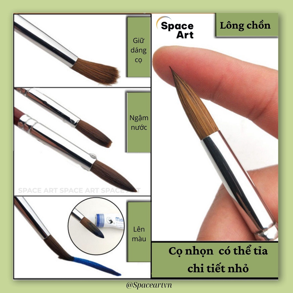 Cọ vẽ Nhọn Tròn Lông Chồn Space Art Taipei SP101 vẽ màu nước, acrylic, màu bột,sơn dầu