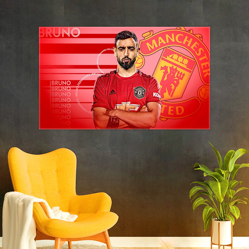 Decal Dán Tường Chống Thấm Cầu Thủ Bruno Fernandes | Decor Chất Liệu PP Chống Thấm Nước Kích Thước 40* 60 Chiều Dọc