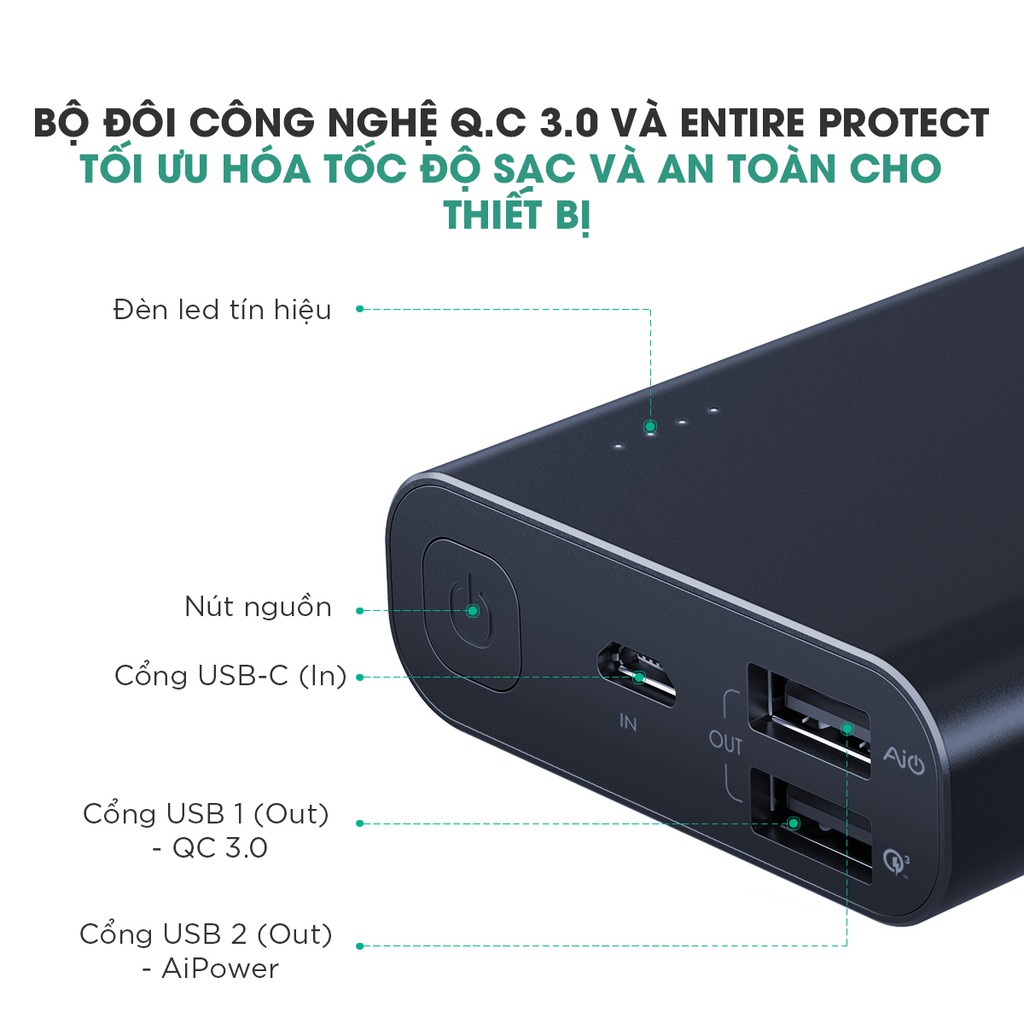 [Mã ELMALL300K giảm 5% đơn 500K] Pin Dự Phòng Aukey PB-AT10 10050mAh Sạc Nhanh QC 3, Công Nghệ AiPower - Hàng Chính Hãng