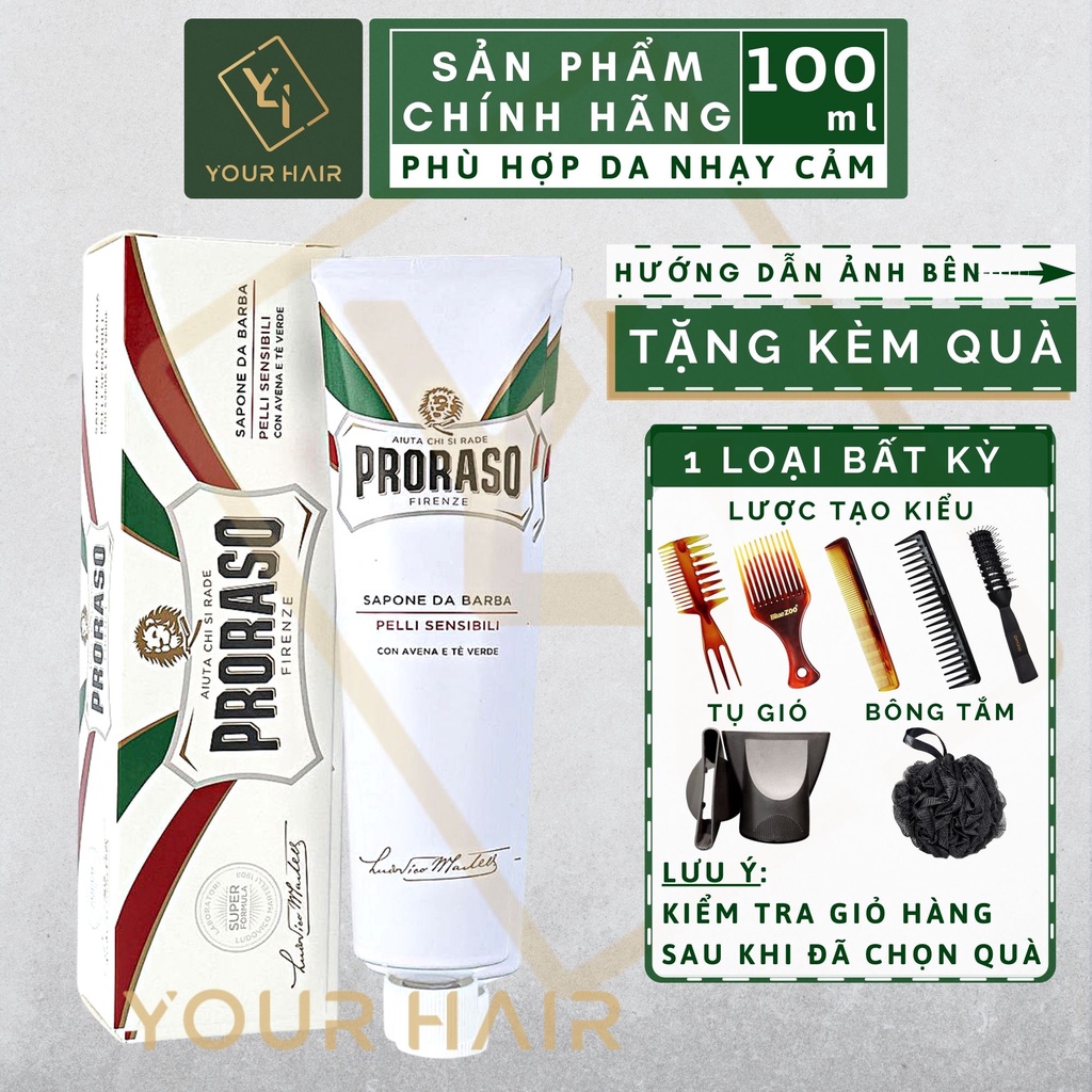 Kem cạo râu cho da nhạy cảm Proraso Shave Cream Tube 150ml | Mùi Táo, Chanh - Apple, Lime