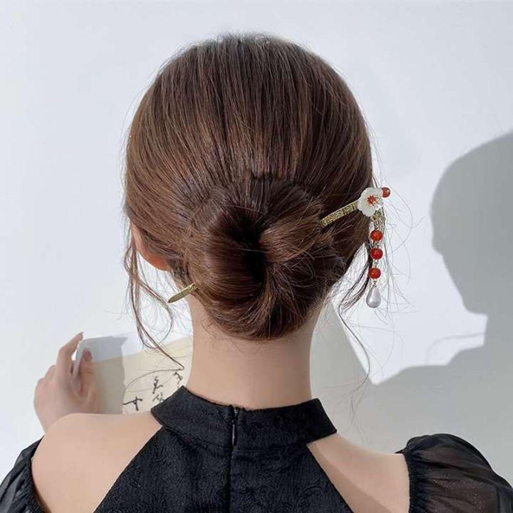 Trâm Cài Tóc Tua Rua Dài Bằng Kim Loại Hình Hoa Phong Cách Hanfu Cổ Điển Sáng Tạo Cho Nữ