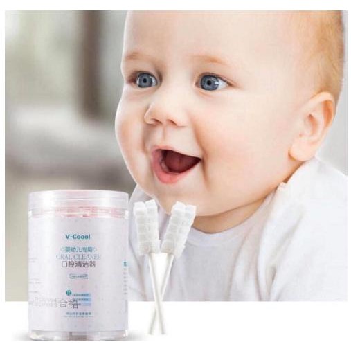 Tưa lưỡi cho bé V-cool loại 30 que giúp trẻ sạch các mảng trắng bám trên lưỡi, do khi trẻ bú sữa mẹ nhiều