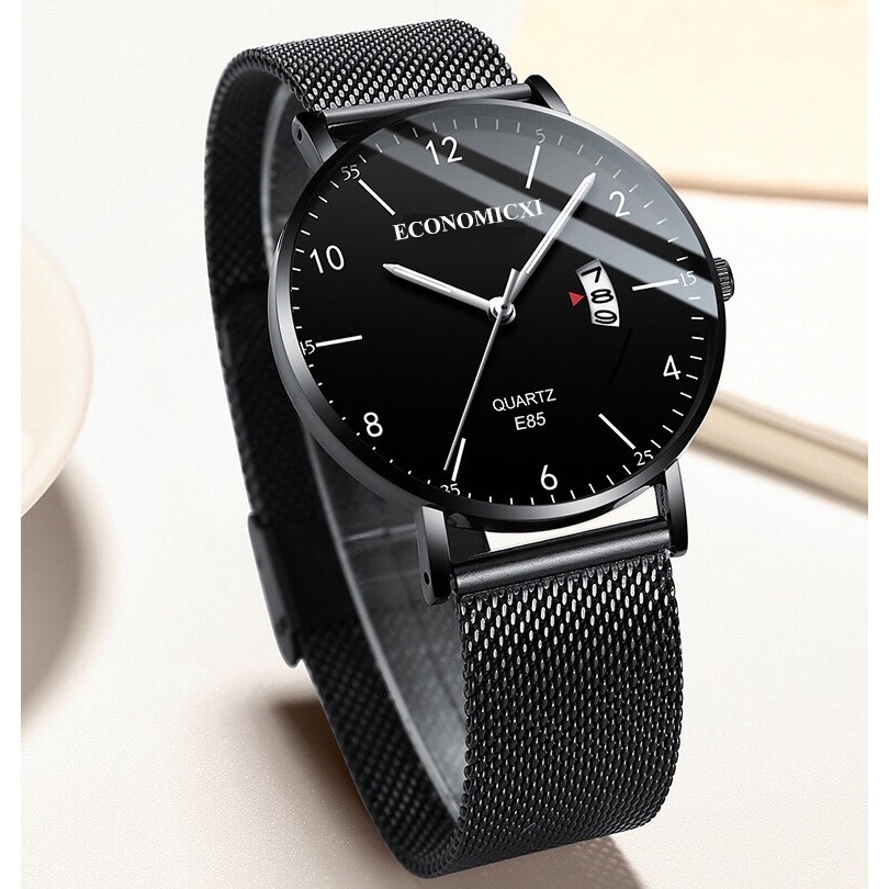 Đồng Hồ Nam Cao Cấp ECONOMICXI Dây Thép Lưới Đen Chạy Lịch Ngày Lịch Lãm ECO3N (Full hộp) | BigBuy360 - bigbuy360.vn