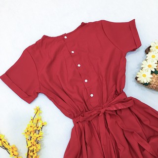 Đầm váy freesize đỏ nút sau