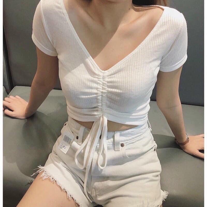 Áo croptop rút dây giữa