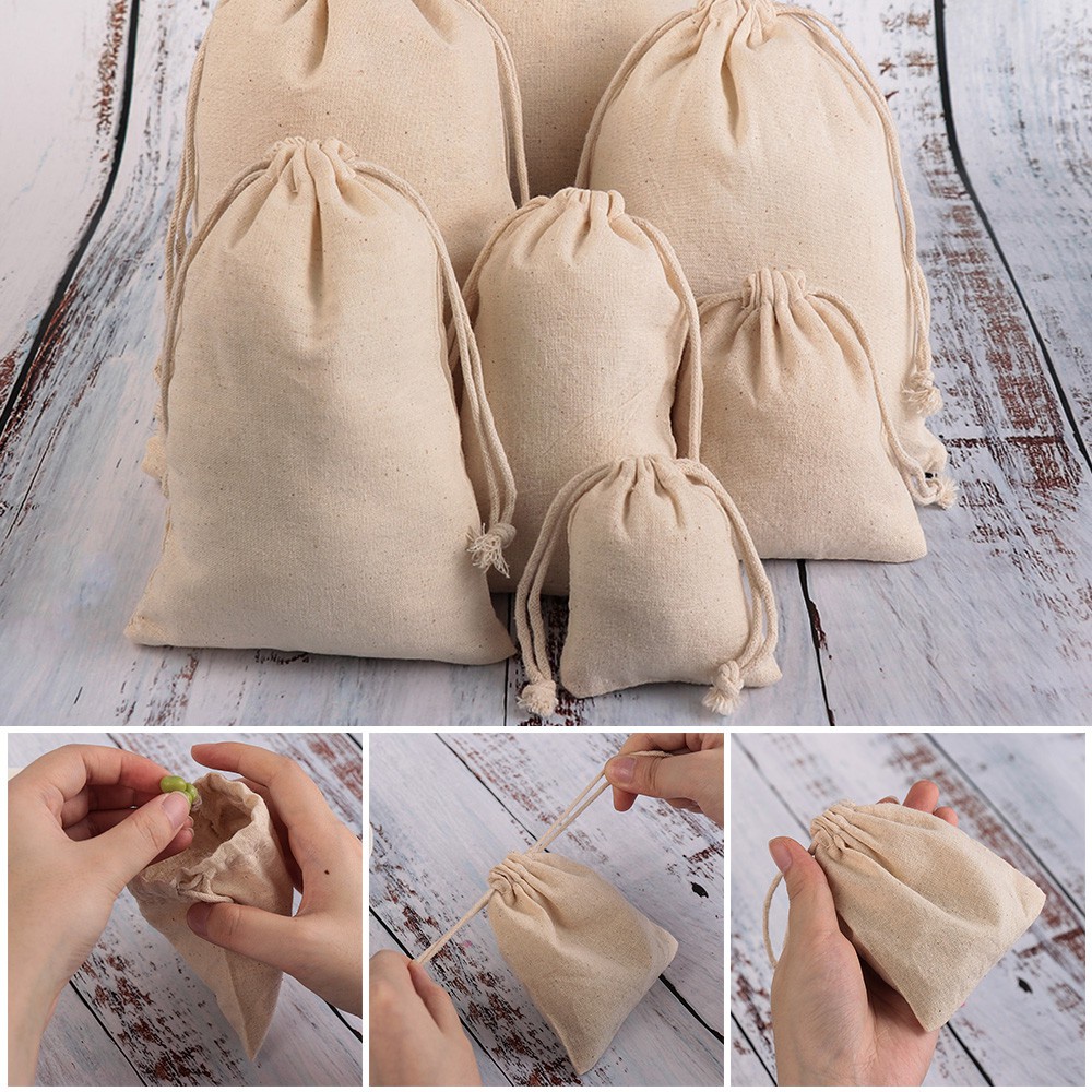 Túi đựng vải lanh cotton dây rút tiện lợi dành cho rau củ đồ chơi