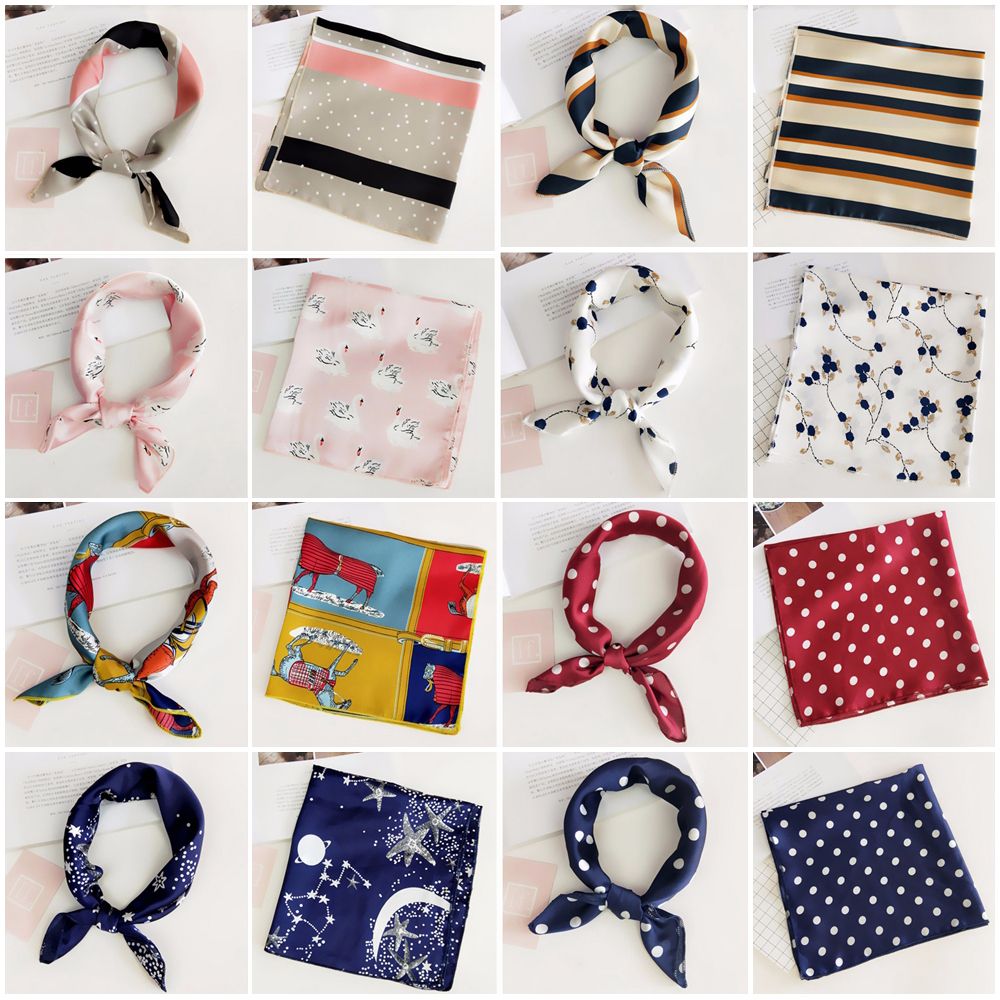 Khăn quàng cổ hình vuông chất liệu satin phong cách vintage thanh lịch cho nữ