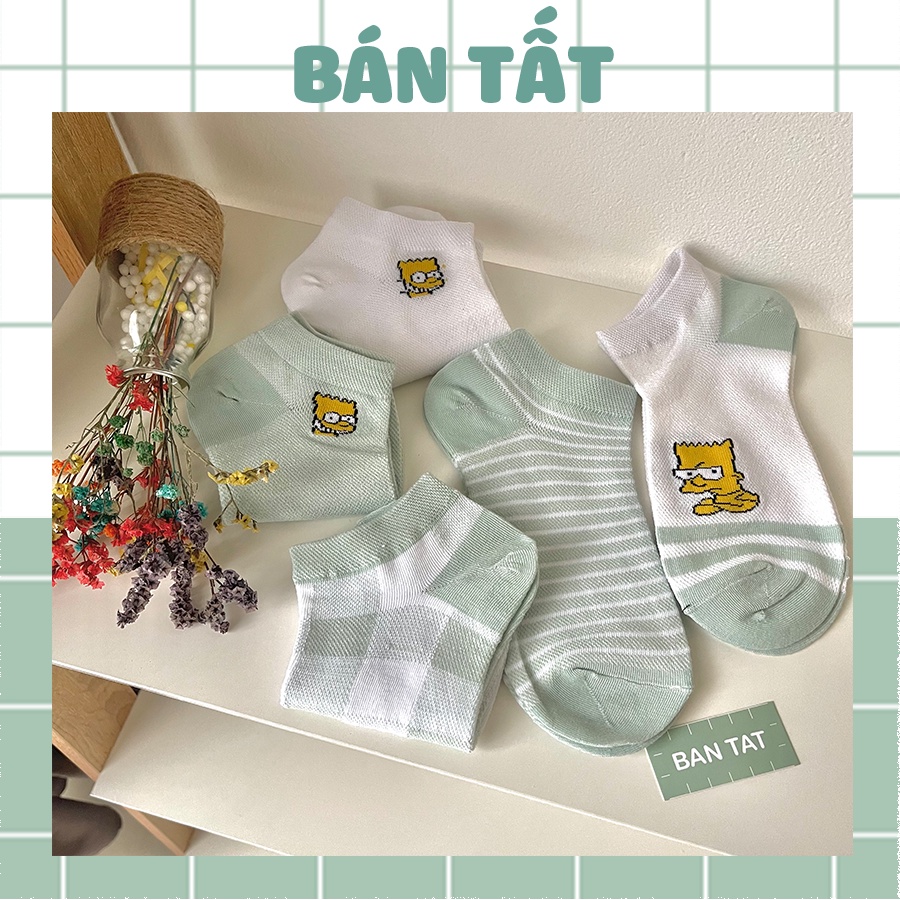 Tất vớ nữ cổ ngắn - combo tất vớ hoạ tiết hoạt hình Simpsons phong cách Hàn Quốc dễ thương