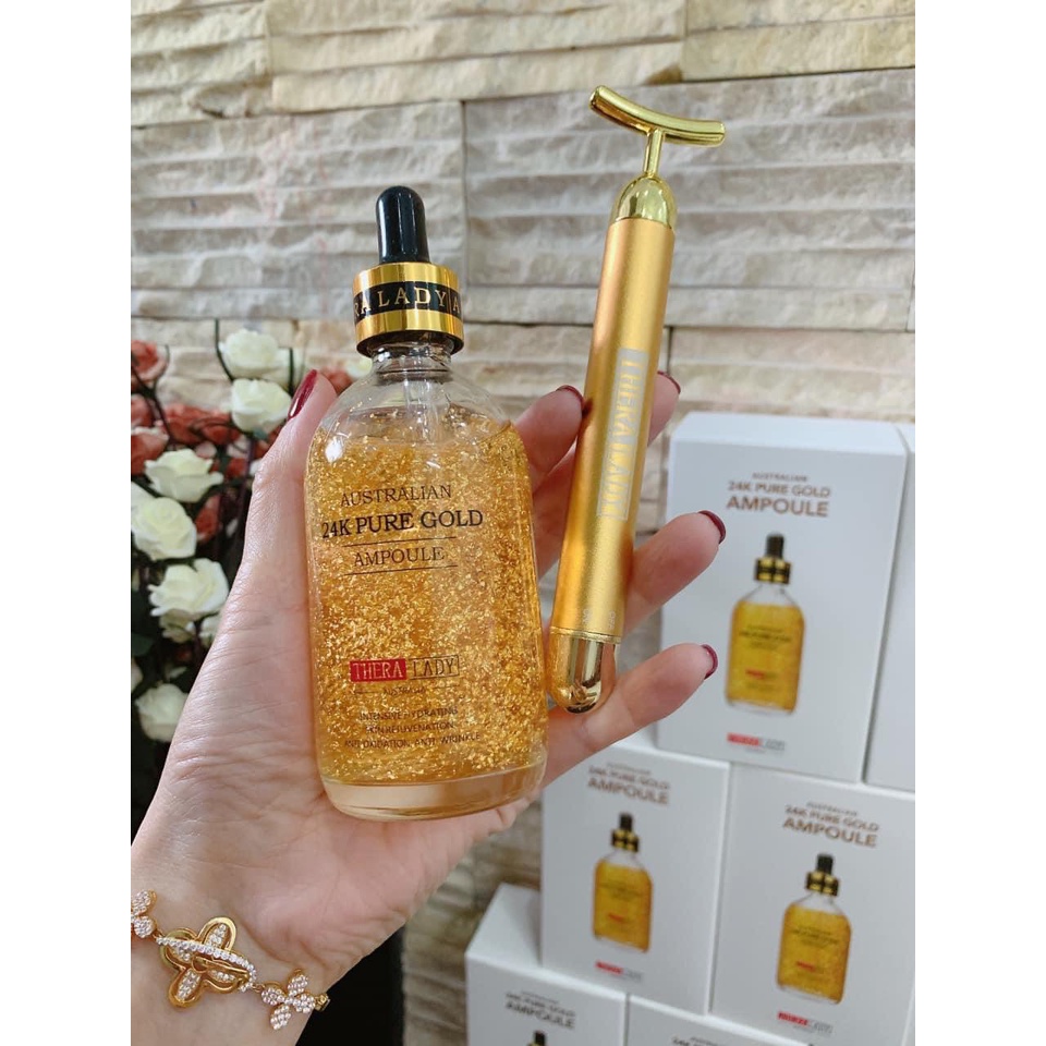 Serum dưỡng da Thera Lady Australian 24K Pure Gold Ampoule 100ml Của Úc ( Tặng Thanh Lăn  và Quà Tặng 0 Đ )