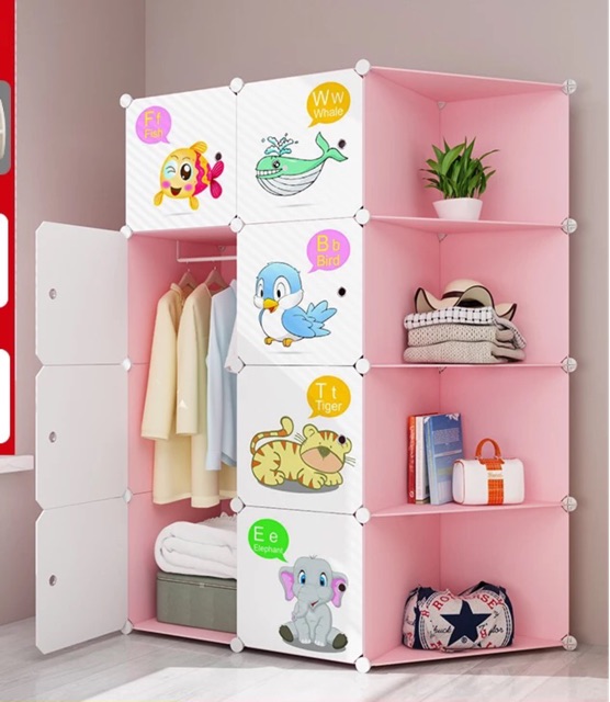 Tủ nhựa quần áo lắp ghép 8 ô kèm 4 góc để đồ Size sâu 47cm. Tặng kèm 1 treo đồ.