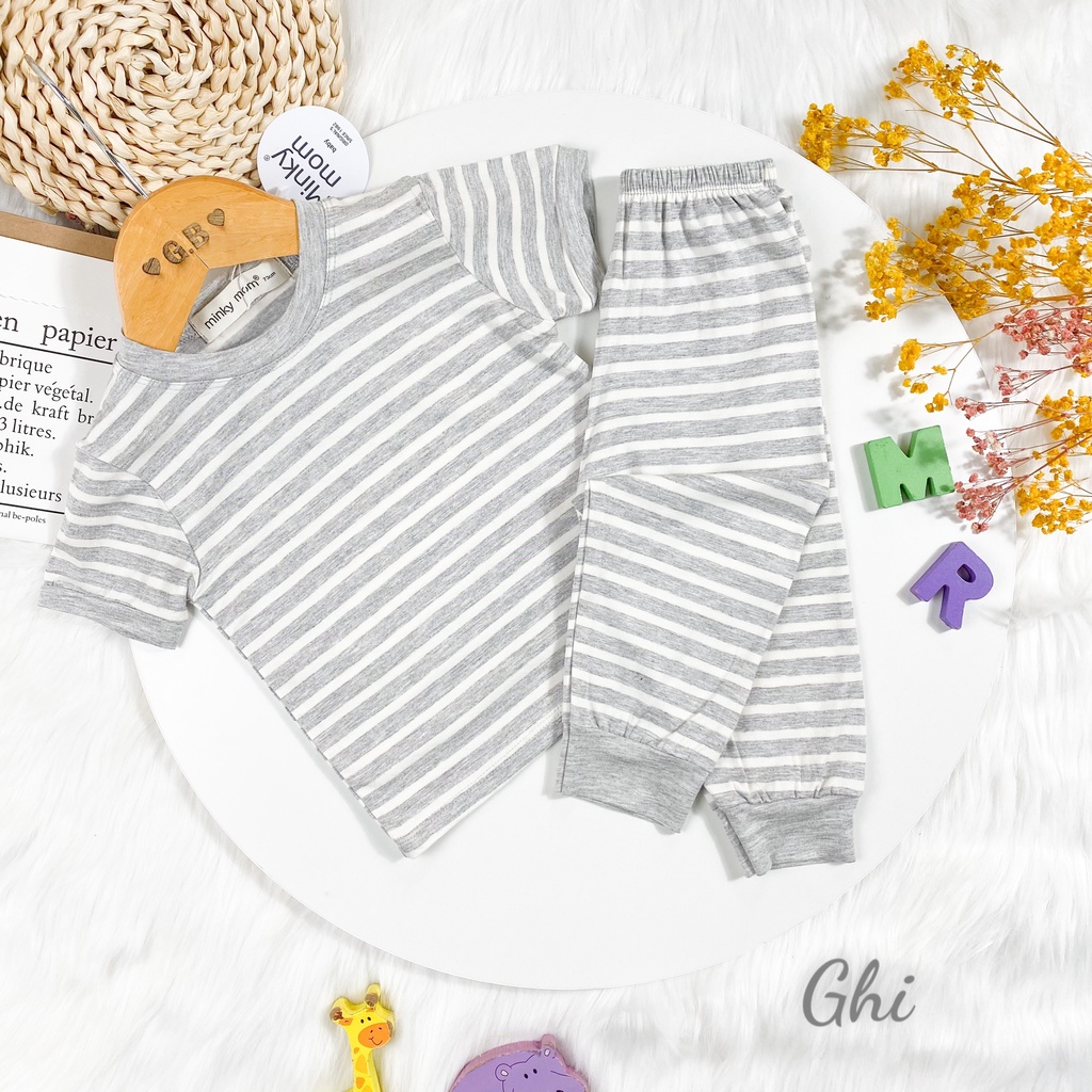 [Bé:6-27kg] Bộ Quần Áo Ngắn Tay hiệu Minky Mom, Vải Thun Lạnh Sọc Ngang Thoáng Mát Cho Bé- Mã: TN-TR07