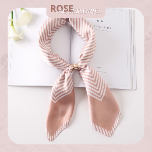 Khăn lụa quàng cổ vuông mềm mại kèm họa tiết kich thước 70x70 Rose.Accessories mã KQC11