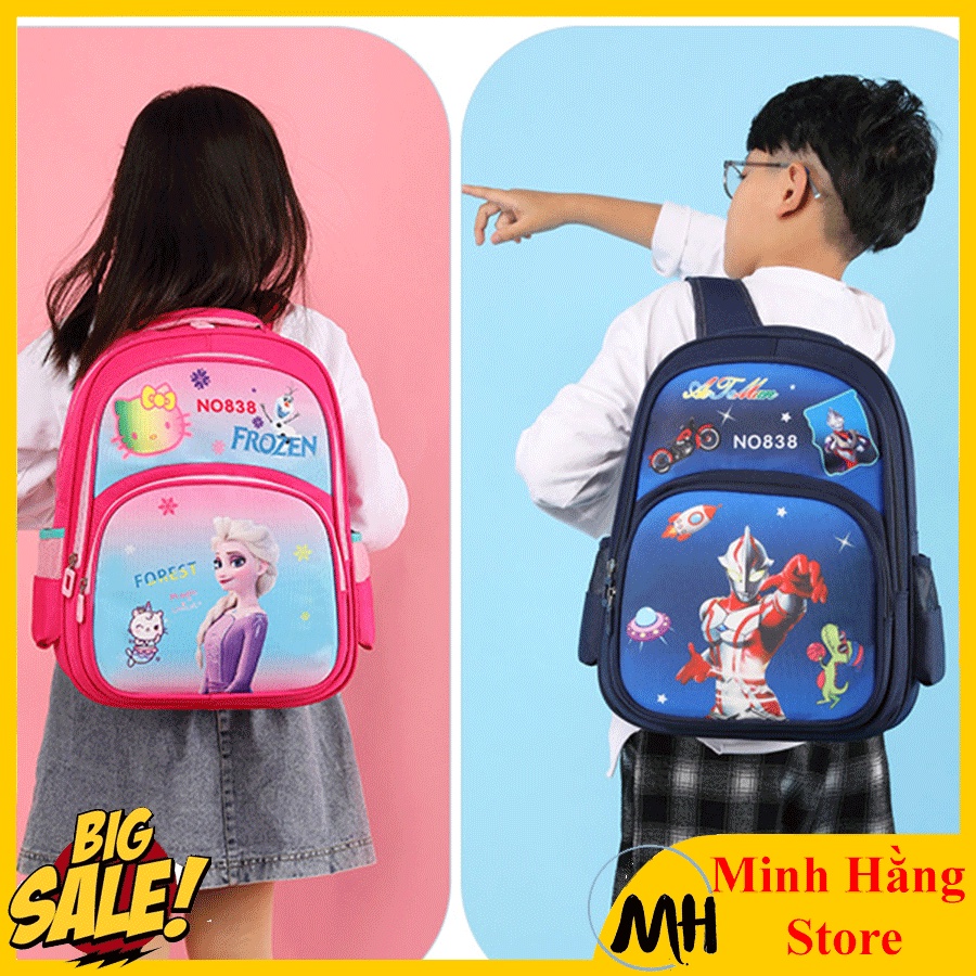 [LỚP 2-5] Balo cấp 1 hình công chúa Elsa và siêu nhân nhiều ngăn chống thấm nước, Cặp sách tiểu học cho bé trai gái