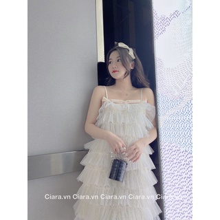 Váy voan tầng be 2 dây