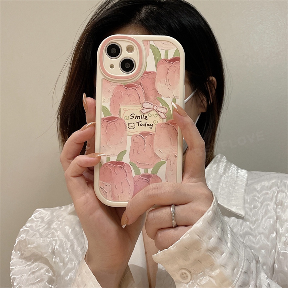 Ốp Điện Thoại Silicon Hình Hoa Tulip Đen Cho iPhone 7 8 Plus X XR XS Max SE 2020 2022 11 12 13 Pro Max 11Pro 12Pro