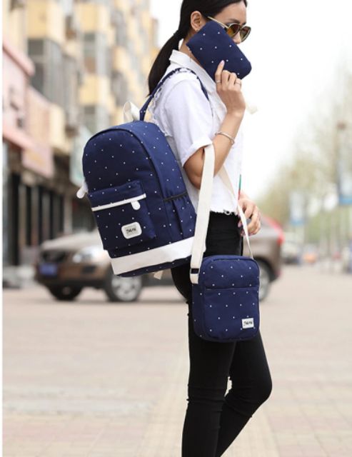 BỘ BA MÓN BALO TÚI XÁCH,BALO CHẤM BI THỜI TRANG,BA LÔ CAO CẤP,BALO VẢI BỐ,BA LÔ CANVAS,BALO ĐẸP,BALO NỮ,BALO TEEN,BALORE
