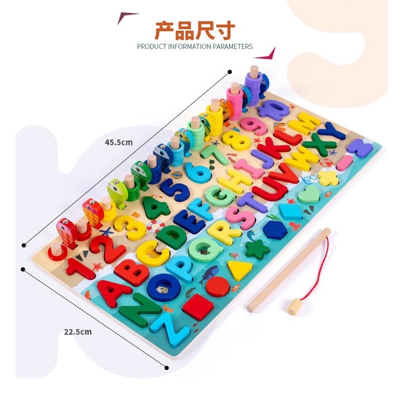 Đồ chơi câu cá bằng gỗ có chữ cái và số