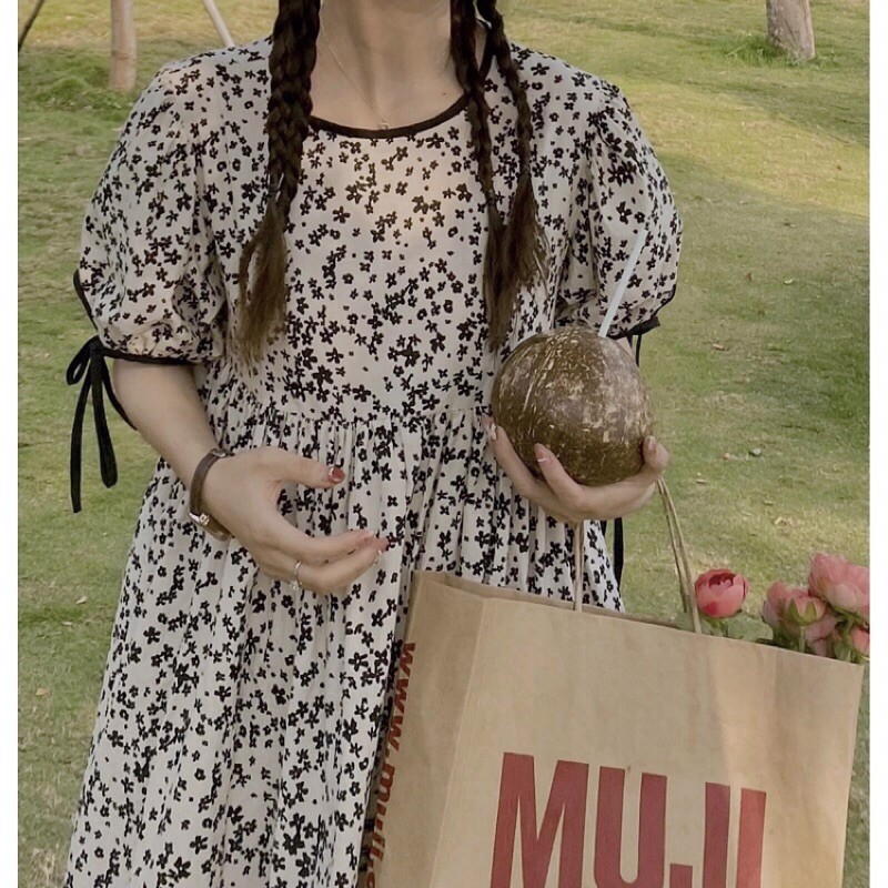 VÁY BABYDOLL HOA NHÍ TRẮNG ĐEN, TAY THẮT NƠ CỰC XINH | BigBuy360 - bigbuy360.vn