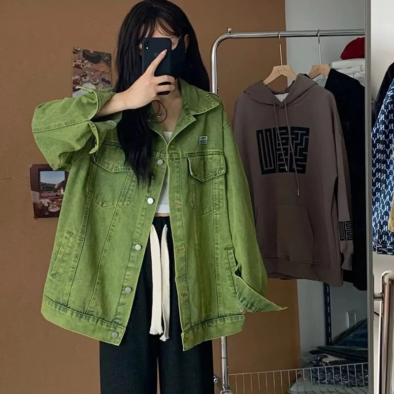 Áo Khoác Denim Dáng Rộng Thời Trang Mùa Thu Cá Tính Cho Nữ