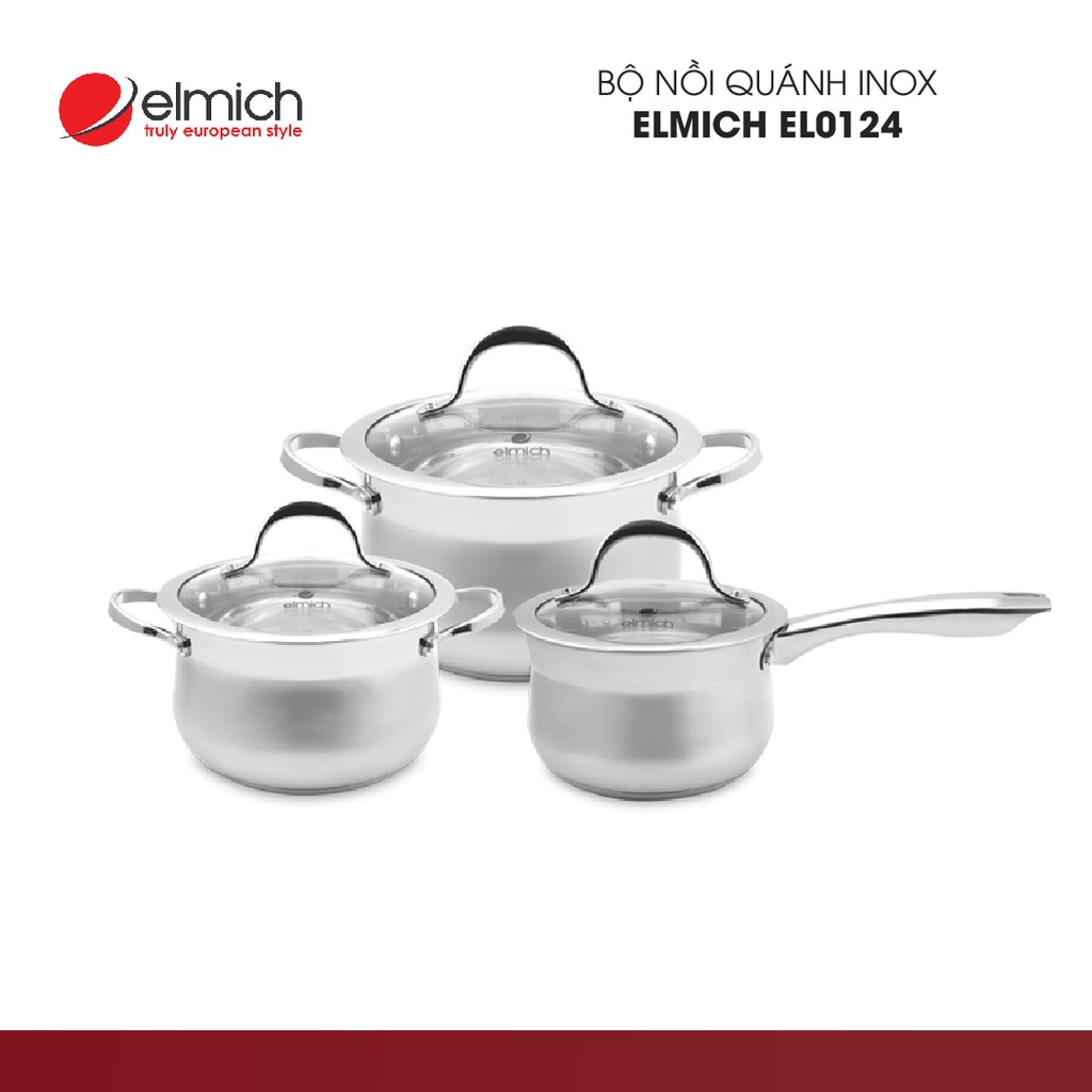 Bộ nồi và quánh Elmich inox 304 Ibiza 3 chiếc cỡ 16,20,24cm EL0124 | Hàng Chính Hãng | 2350124