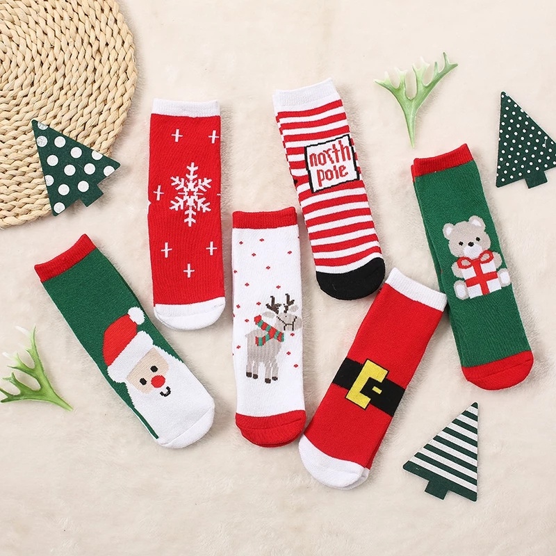 Set 5 Đôi Tất Cotton Hoạ Tiết Giáng Sinh Hoạt Hình Cho Bé