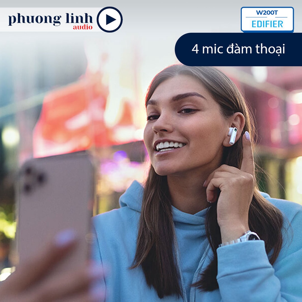 Tai nghe bluetooth 5.1 Edifier W200T mini - Giải mã âm thanh aptX Pin 22 giờ Khử ồn đàm thoại - Chính hãng
