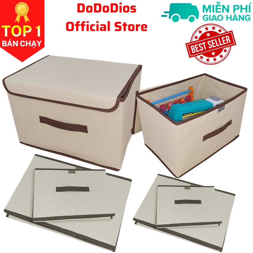 hộp vải đựng đồ đa năng kích thước 38 x 25 x 25cm và 27 x 20 x 16cm - chính hãng DoDoDios - Màu Kem