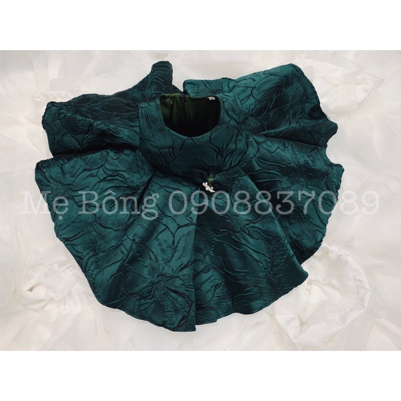 Đầm công chúa gấm xanh rêu không tay cho bé gái 8-26kg