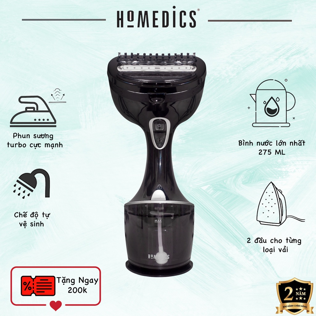 Bàn là ủi hơi nước Homedics PS-HH50 Turbo HTBeauty,có 2 chế độ Thường và Turbo cho vải dày, thời gian nóng nhanh