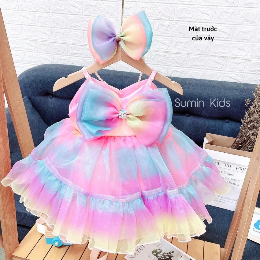 Đầm công chúa bé gái mẫu váy công chúa cho bé gái mã dây ngọc cầu vòng xòe đẹp cho bé yêu Sumin Kids