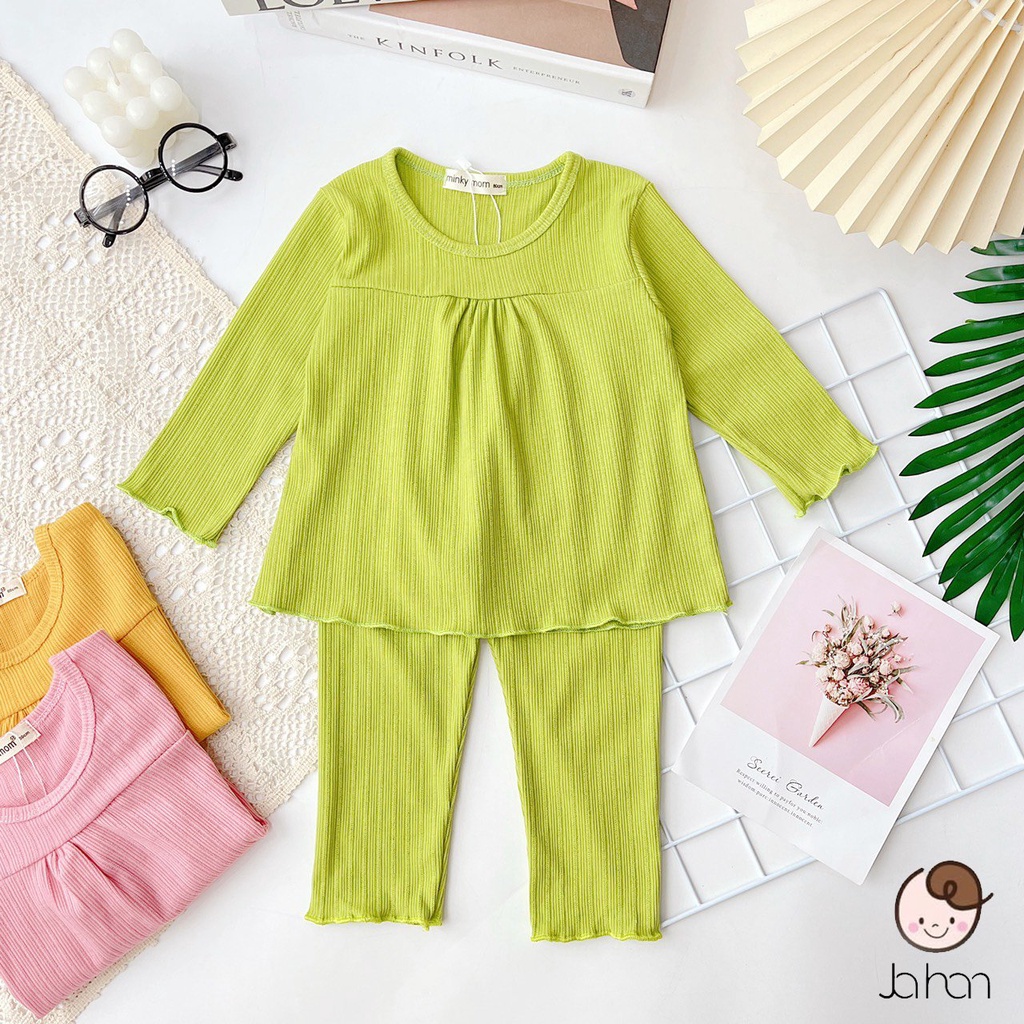 [Bé 7-19kg] Bộ dài tay gân tăm thun tăm cho bé gái Minky Mom từ 7-19kg