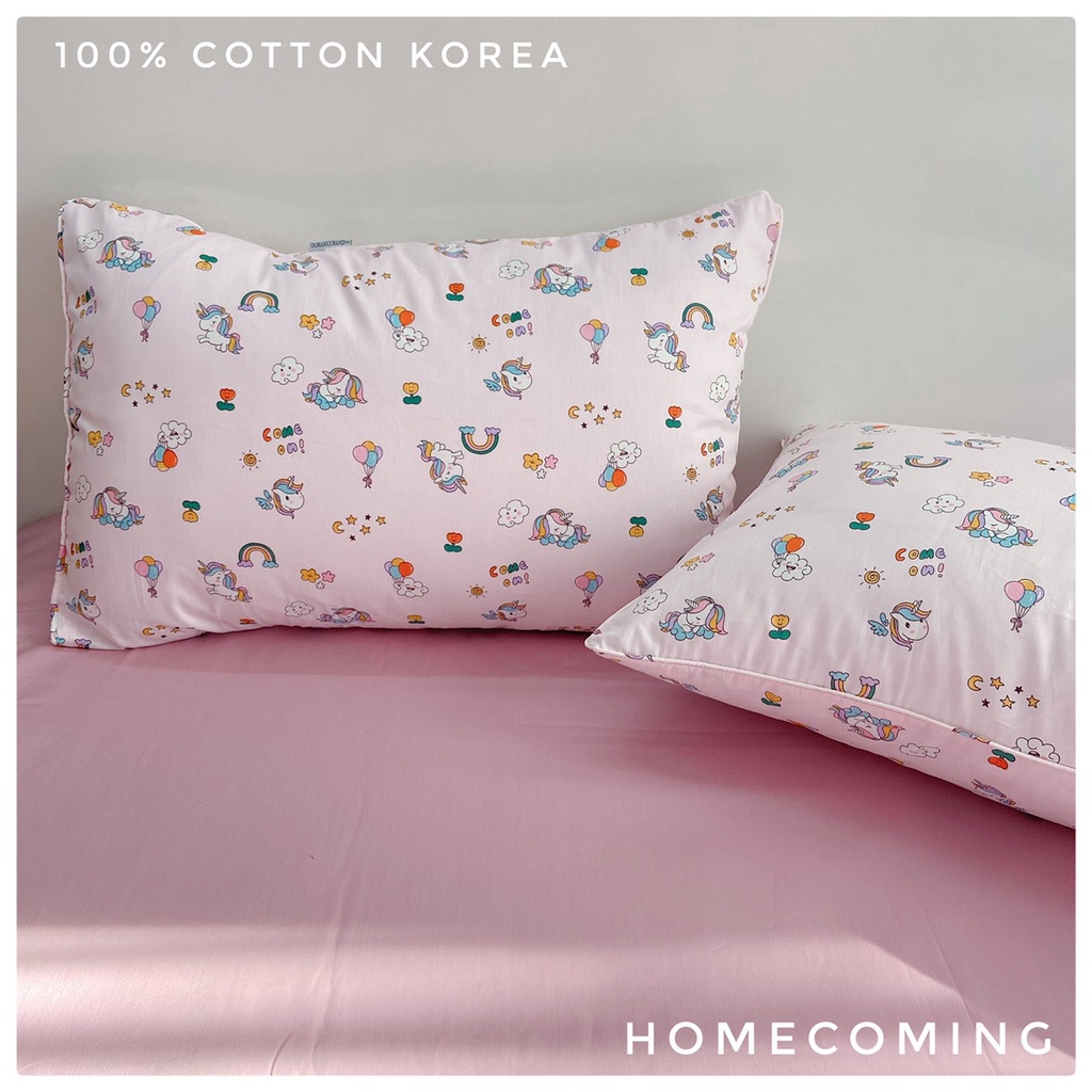 Vỏ gối nằm cotton Hàn ngựa hồng pony kích thước 35x50/45x65/50x70 thương hiệu Homecoming VN