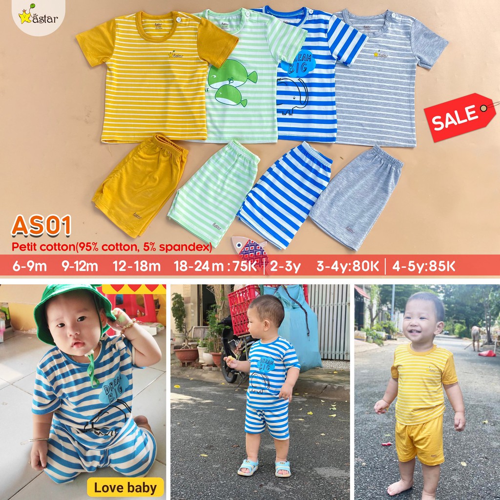 [Mã SKAMCLU8 giảm 10% cho đơn từ 100K] Bộ tay ngắn Astar SALE giá rẻ size 6 tháng -5 tuổi