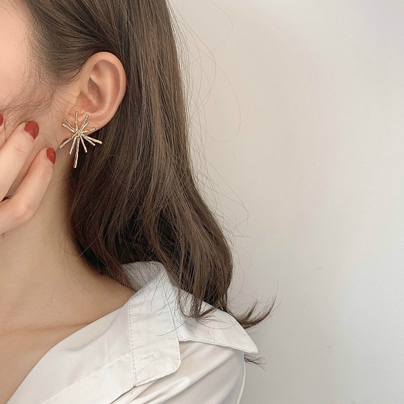 Bông tai kim loại hình học đơn giản phong cách retro Hàn Quốc