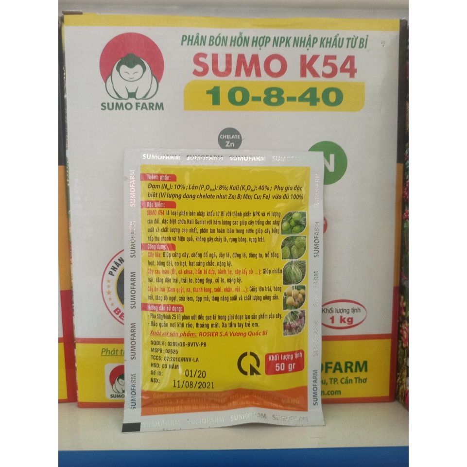 Phân bón hỗn hợp npk nhập khẩu từ Bỉ -sumo k54 10-8-40 gói 50gr