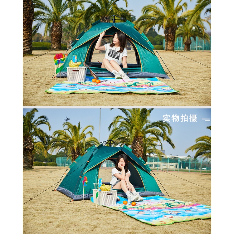Lều cắm trại 2 cửa sổ 2.1mx2m 4-6 người vải dù 2 lớp 200T chống tia UV tự mở trong 5s