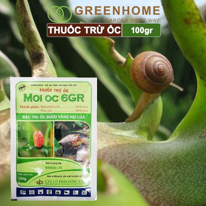 Thuốc trừ ốc Greenhome, moioc, bao 100gr, trừ sên, các loại thân mềm, bảo vệ cây trồng
