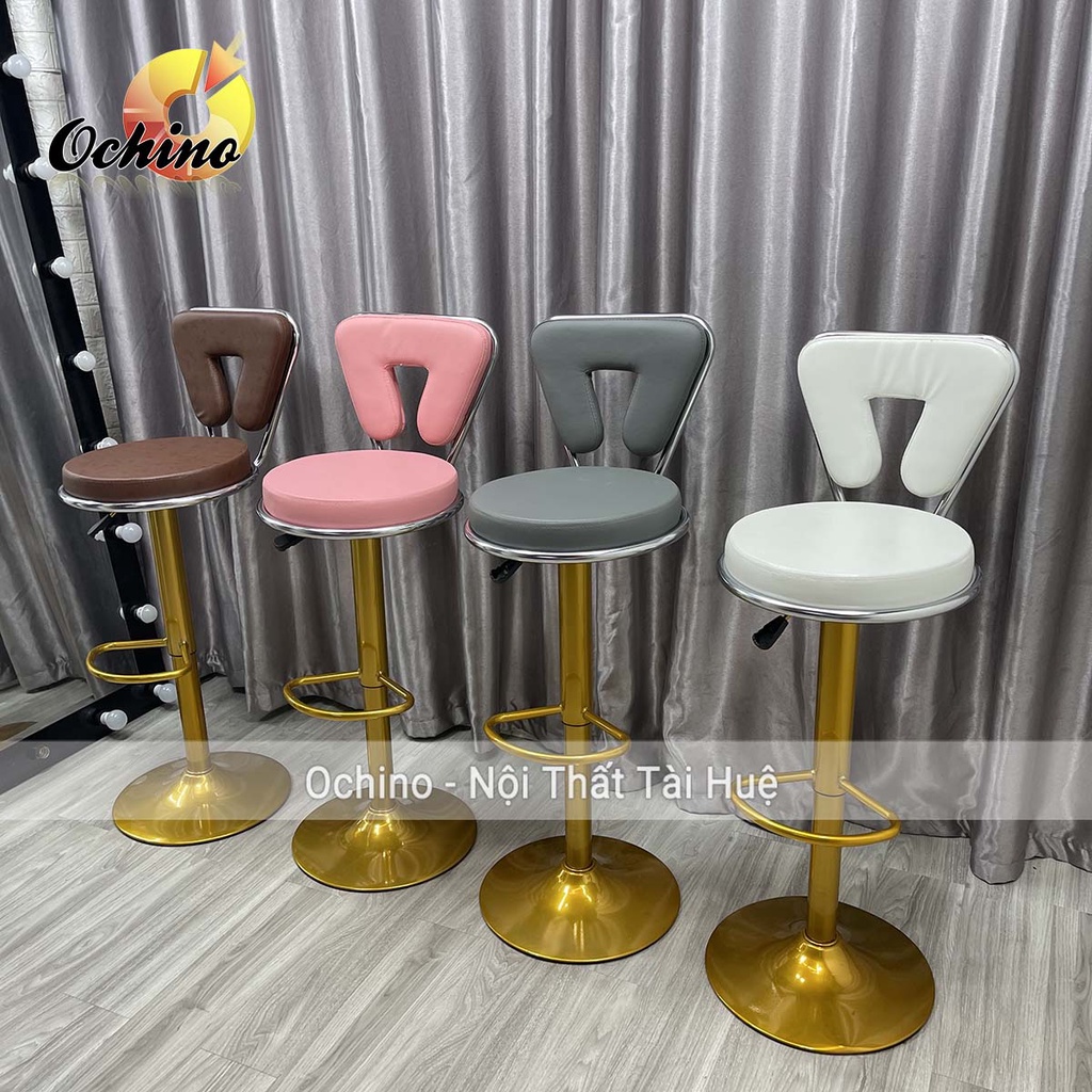 Ghế Makeup, Ghế Quầy Bar Mẫu Tựa Tam Giác Chân Vàng K1 Sang Chảnh Điều Chỉnh Độ Cao 60/80 Và Xoay 360 Độ (ẢNH THẬT)